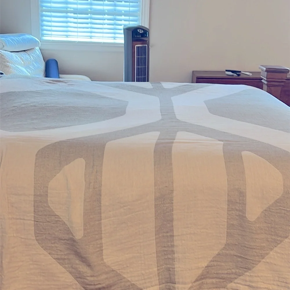 Olive Green + Cream Modern 
Honeycomb Blanket King Size Organic Cotton Sample - Picture 7 of 7